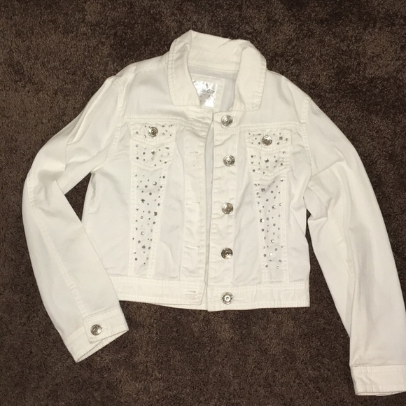 White jean jacket with bejewels - Picture 1 of 4